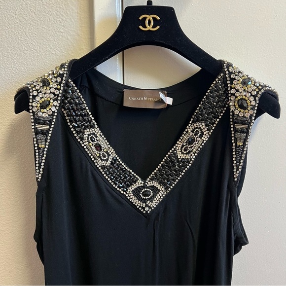 Unearth & Strano Sleeveless Beaded Embellish V Neckline Black Top Tank Shirt XXL - Picture 11 of 14